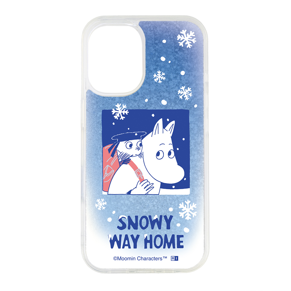 iPhone 16 ムーミン / 衝撃吸収 バンパー 動く キラキラ ラメ グリッターケース / SNOWY WAY HOME_1
